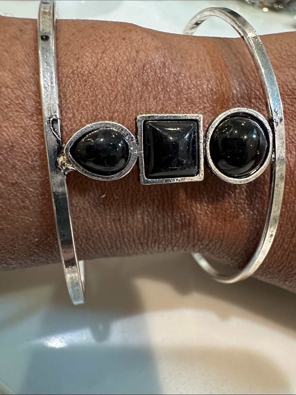Silver Bracelet with Black Stone Accents